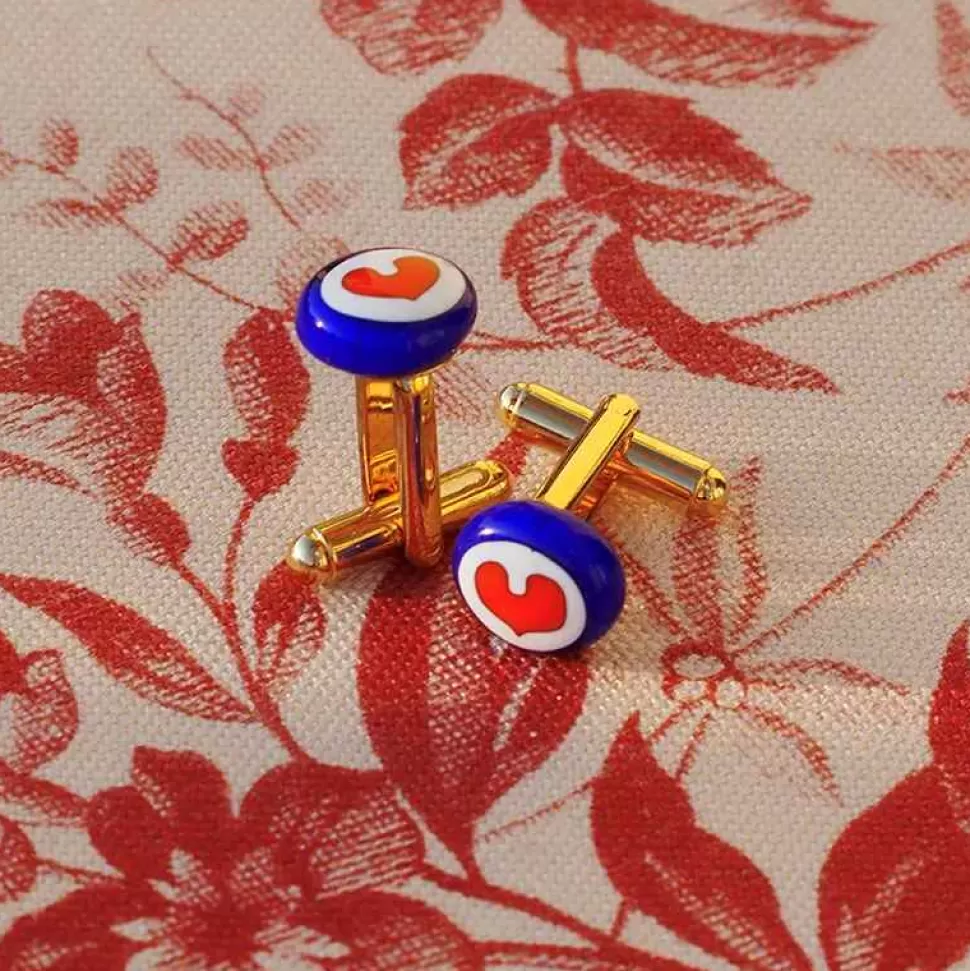 For Men-Amourrina Damani Cufflinks - Blue - Heart Red