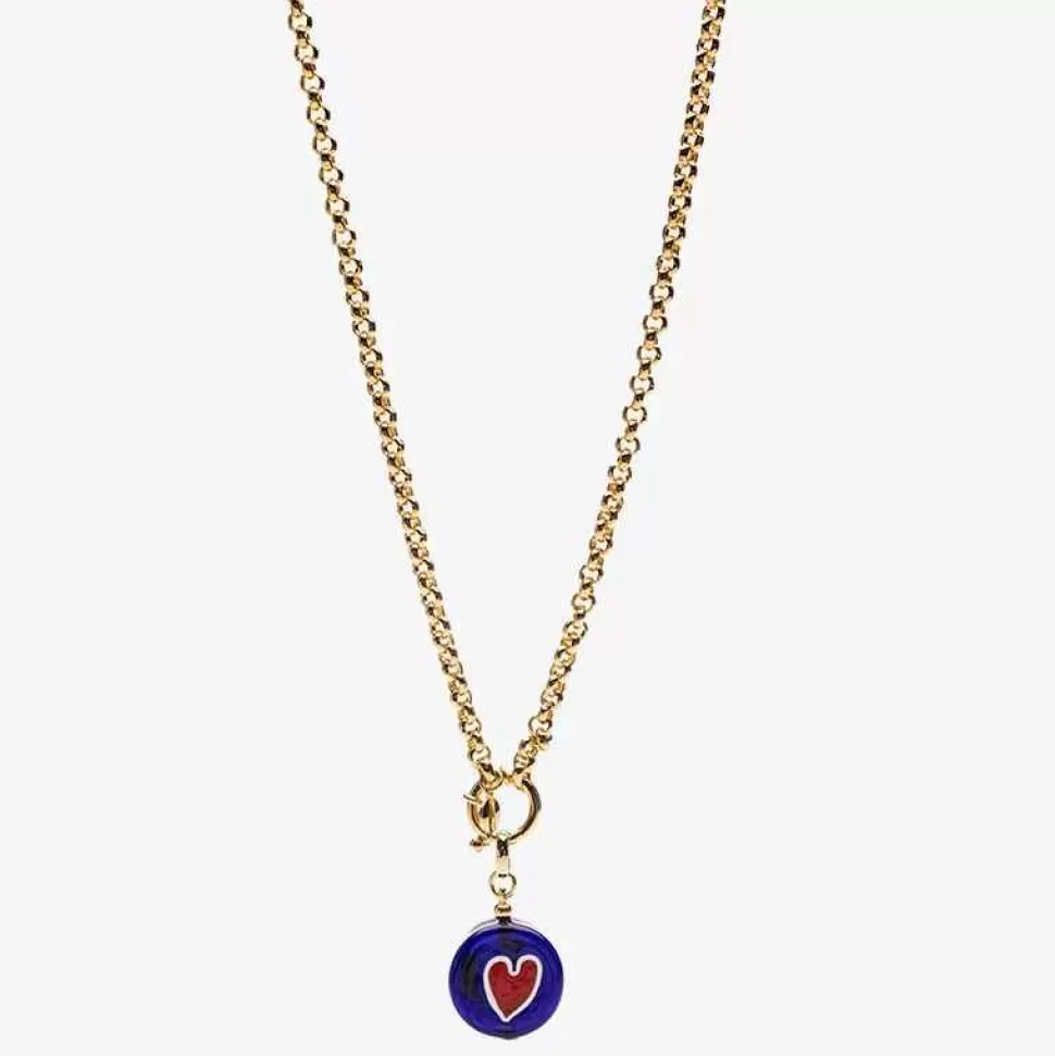 Jewelry-Amourrina Lido Necklace - Blue - Heart Red