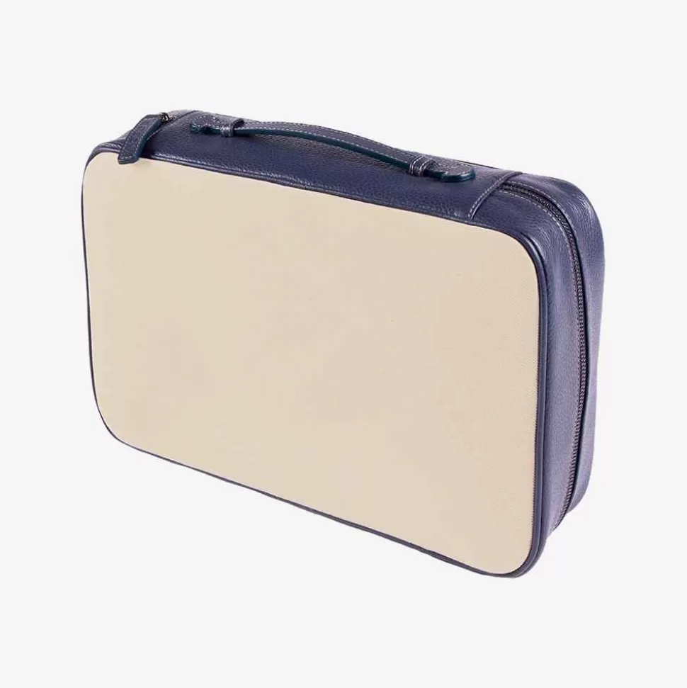 For Men-Battistoni Leather And Canvas Shirt-Case - Blue
