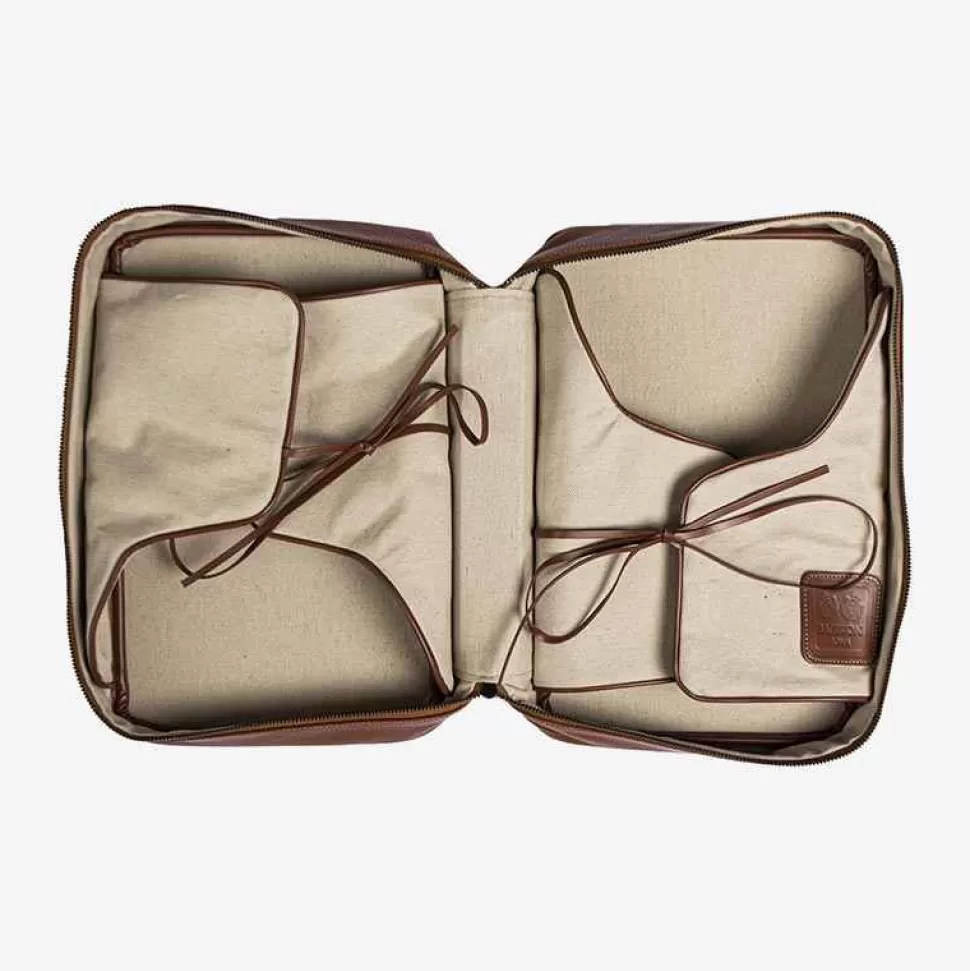 For Men-Battistoni Leather And Canvas Shirt-Case - Tan