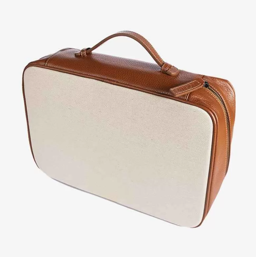 For Men-Battistoni Leather And Canvas Shirt-Case - Tan