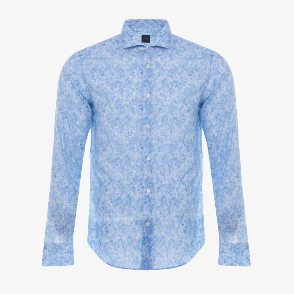 For Men-Fedeli Light Blue Sean Shirt With Paisley Print