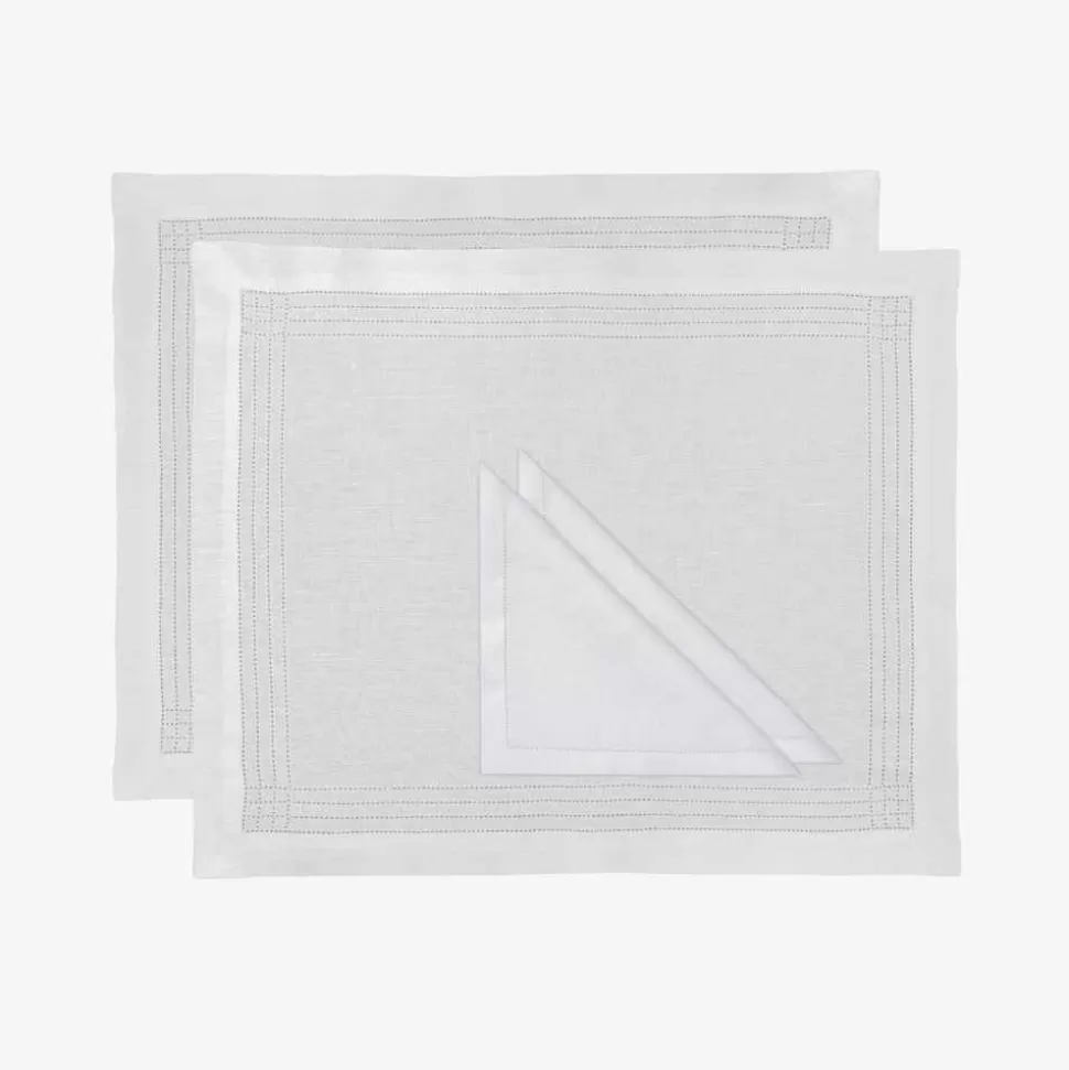 Tableware-ISSIMO Hemstitch Embroidered Placemat And Napkin - Set Of 2