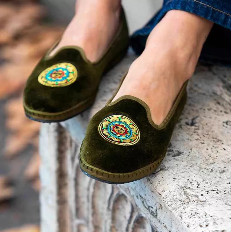For Men-ISSIMO X Allagiulia Green Velvet Loafers With Embroidery
