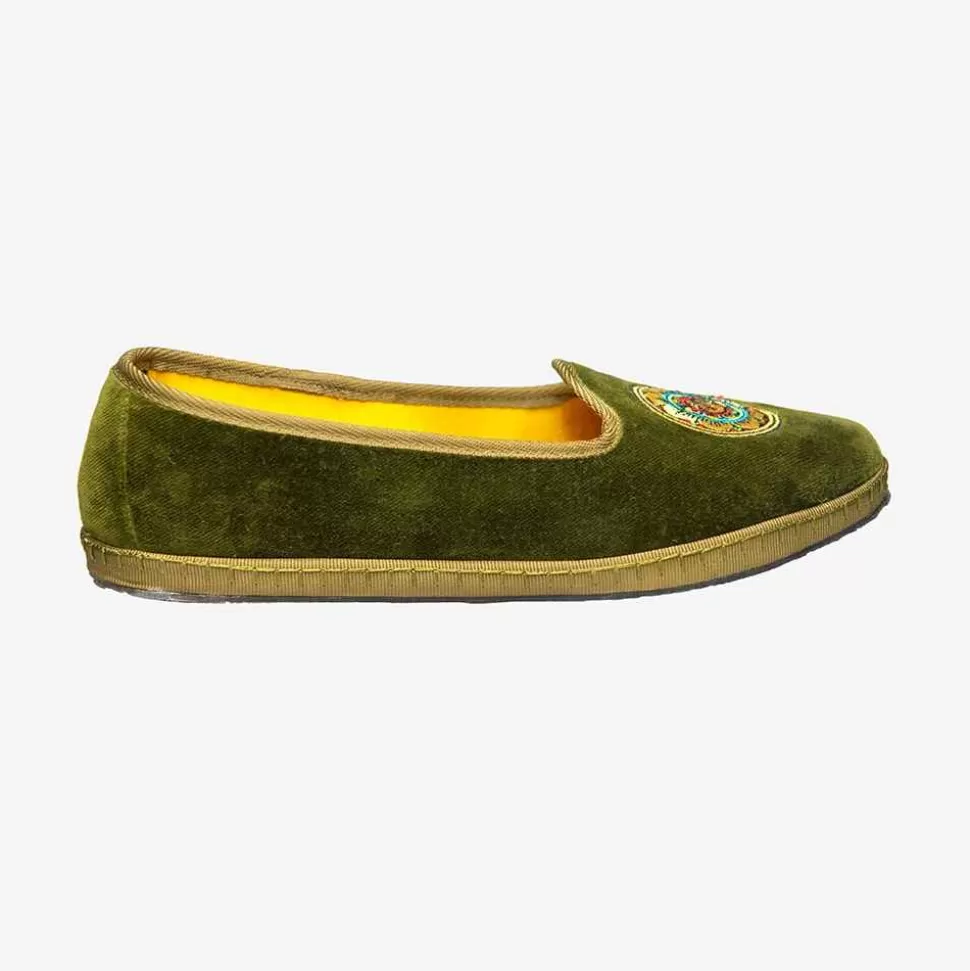 For Men-ISSIMO X Allagiulia Green Velvet Loafers With Embroidery