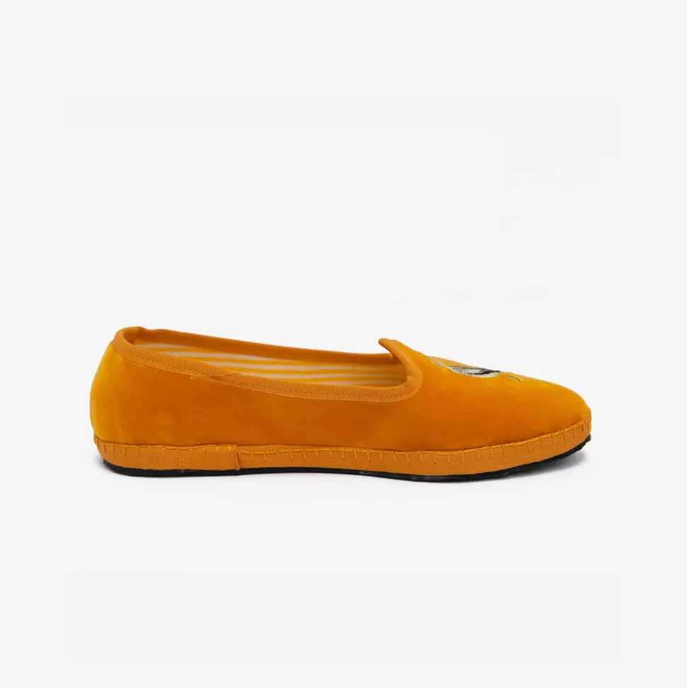 For Men-ISSIMO X Allagiulia Mustard Velvet Loafers With Pellican Embroidery