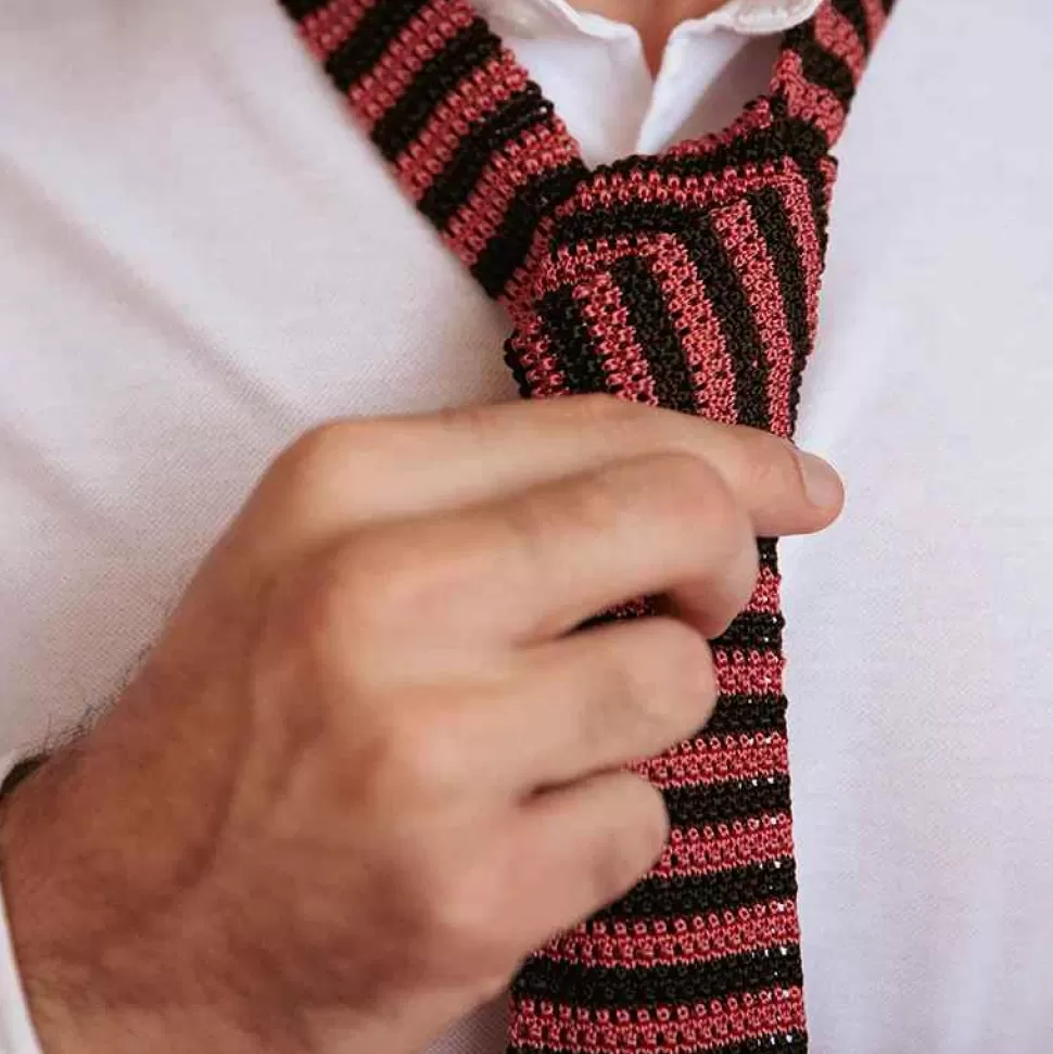 For Men-ISSIMO X Schostal Bicolour Striped Knitted Silk Tie