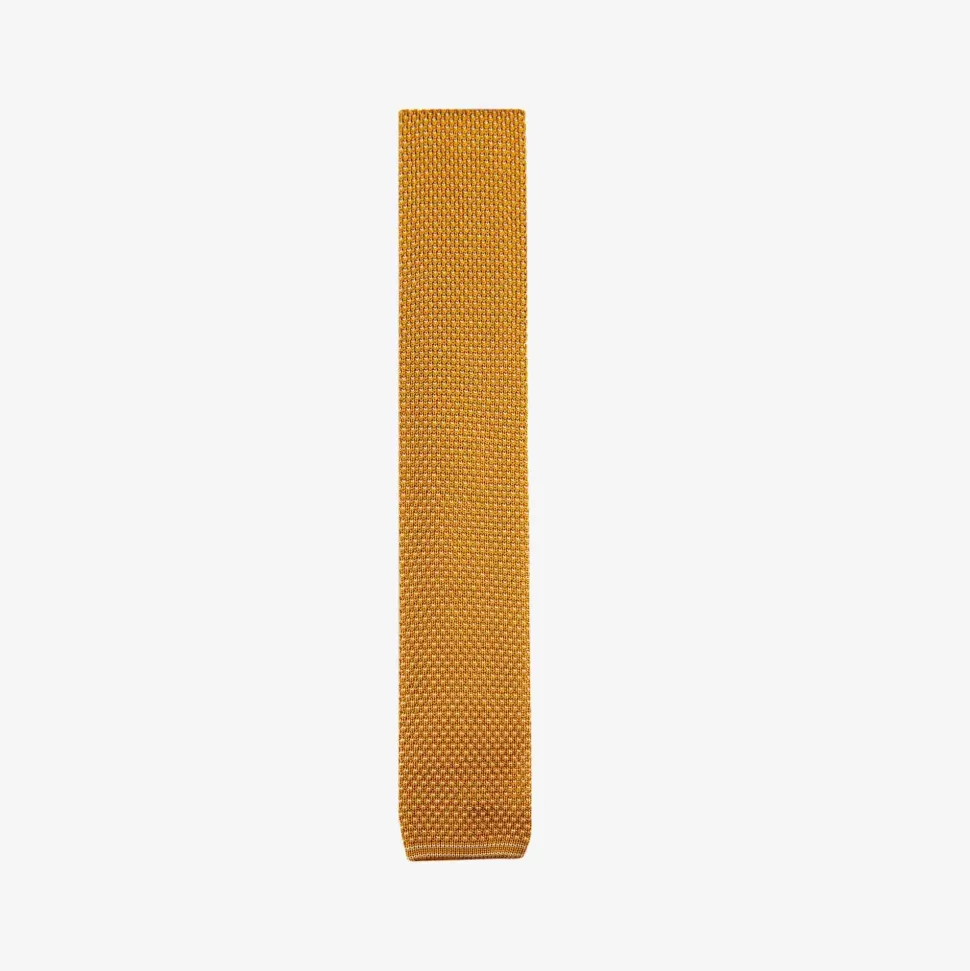 For Men-ISSIMO X Schostal Polka Dot Knitted Silk Tie - Mustard