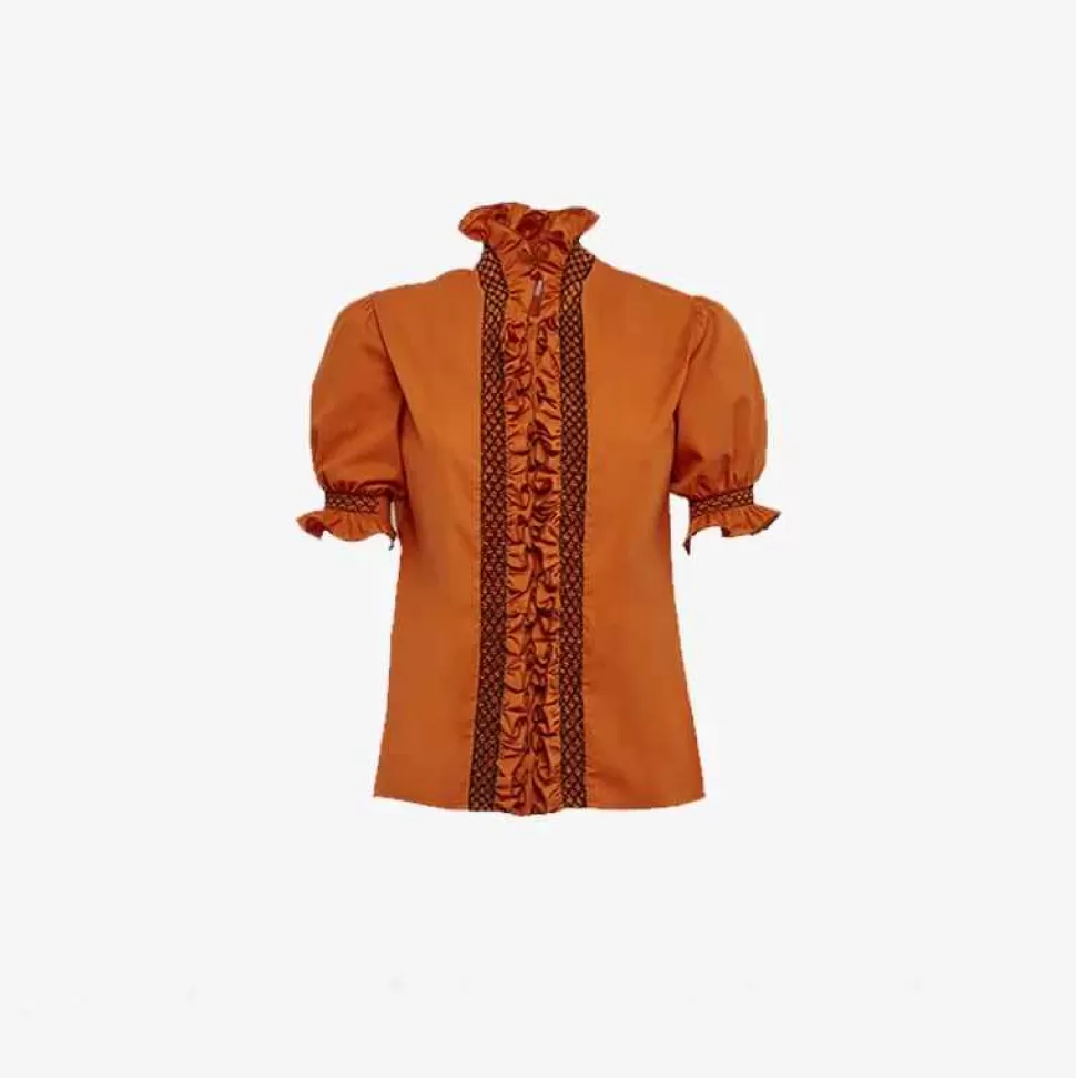 Tops & T-Shirts-Loretta Caponi Donatella Orange Short Sleeve Shirt