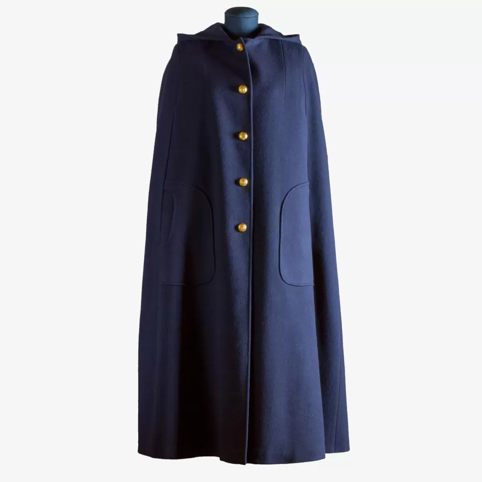 Outerwear-Lodental Navy Long Lenght Hooded Cape -Made To Order