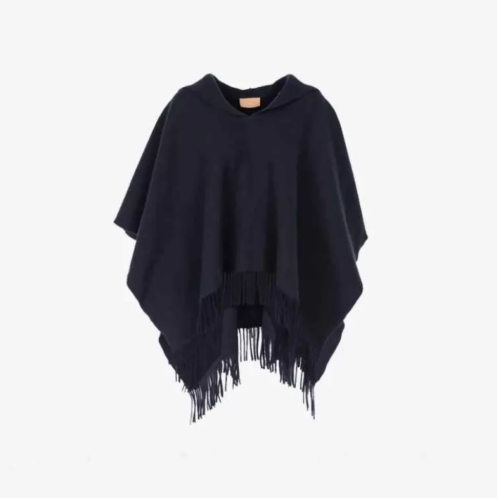 Outerwear-Officina Del Poggio - Fringed Poncho Dark Blue