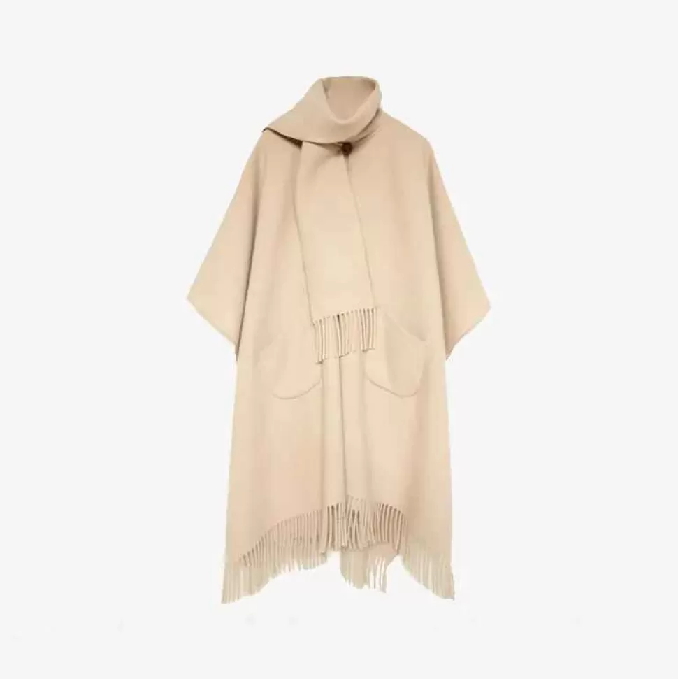 Outerwear-Officina Del Poggio - Long Fringed Cape Beige