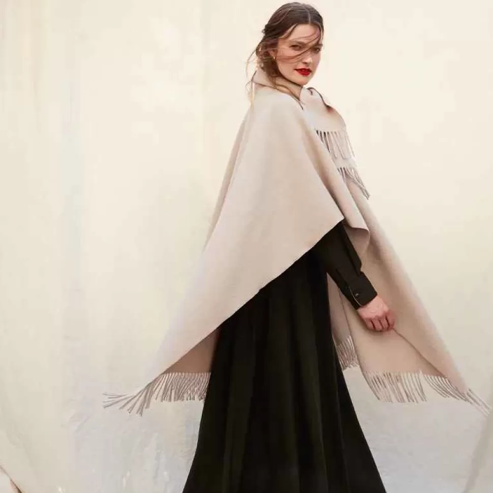 Outerwear-Officina Del Poggio - Long Fringed Cape Beige